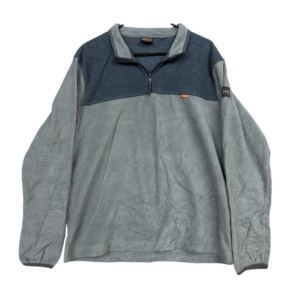 Hawke & Co Mens Quarter Zip Pullover Gray Blue Performance Fleece Polyester L